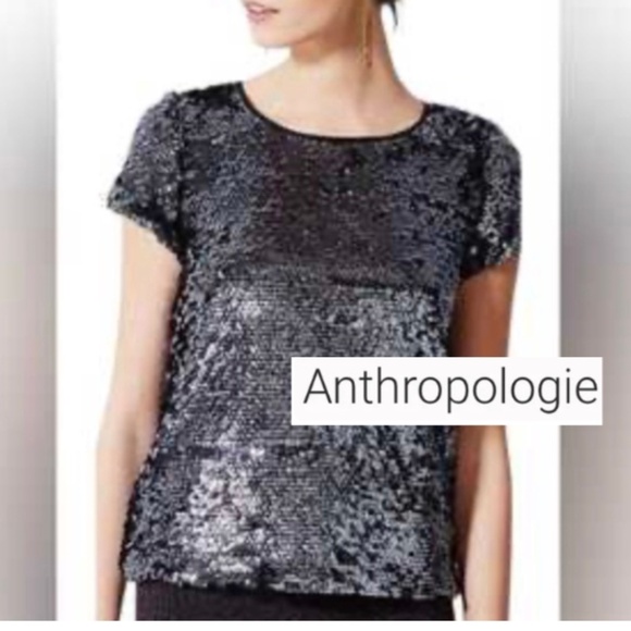 Anthropologie Tops - Anthropologie Pewter Sequin Tee, S , GP1507